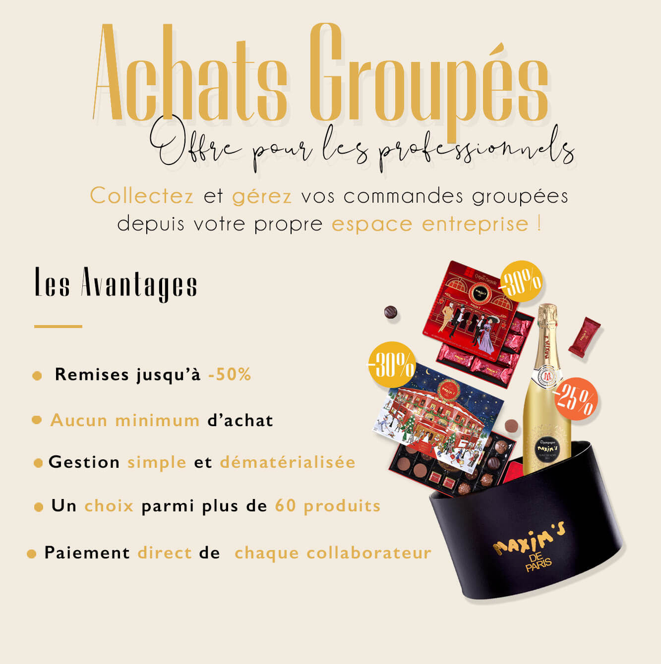 Visuel Achats groupés Responsive - Cadeaux Entreprise - Maxim's shop